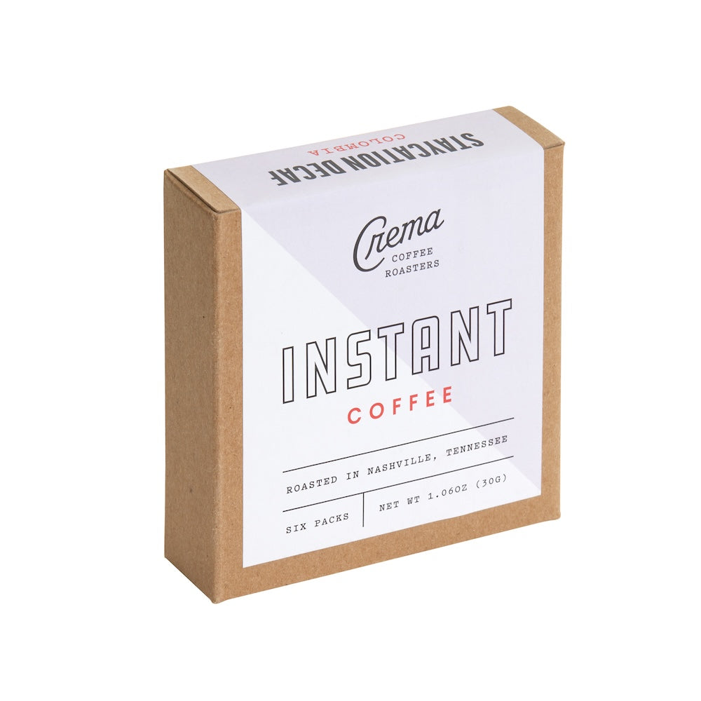box of staycation decaf instant coffee